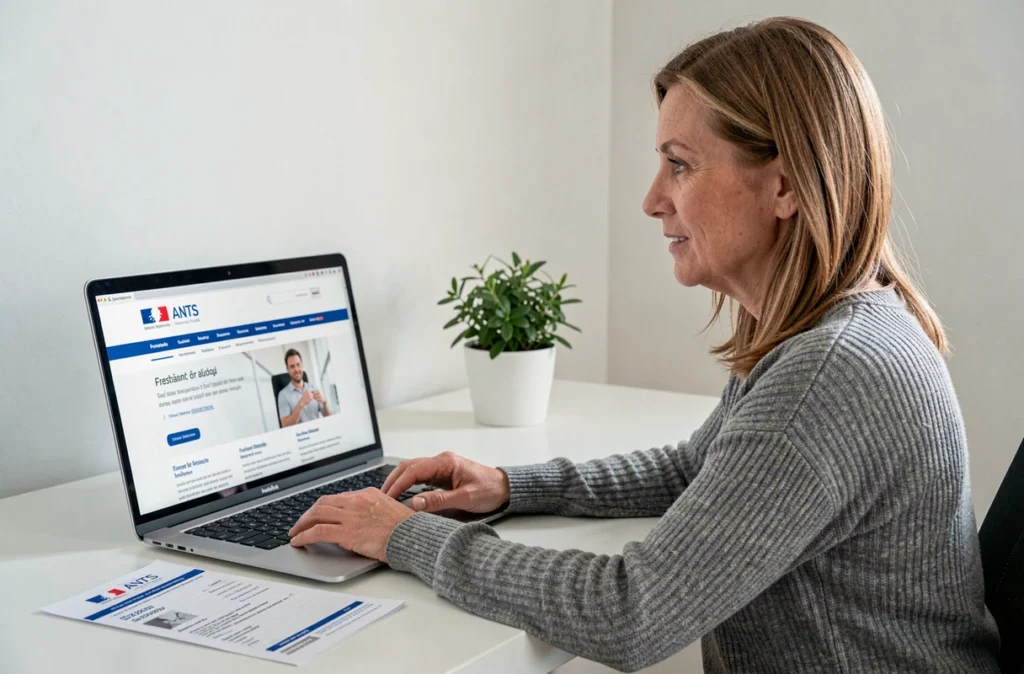 Une femme effectue la déclaration de cession de son véhicule en ligne sur le site de l'ANTS
